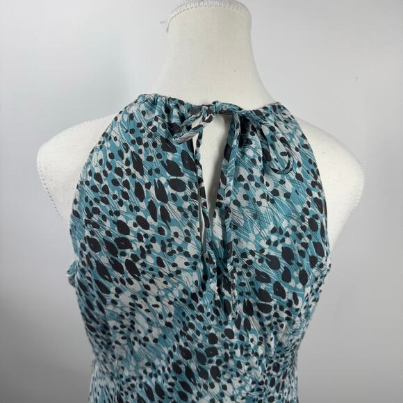 Ann Taylor Dress Women 10 Blue Black Silk Leopard Halter Spice Girl Y2K Beach - Picture 4 of 8